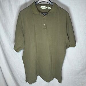 Vintage Eddie Bauer Mens Olive Green Short Sleeve Pique Cotton Polo Shirt Size L